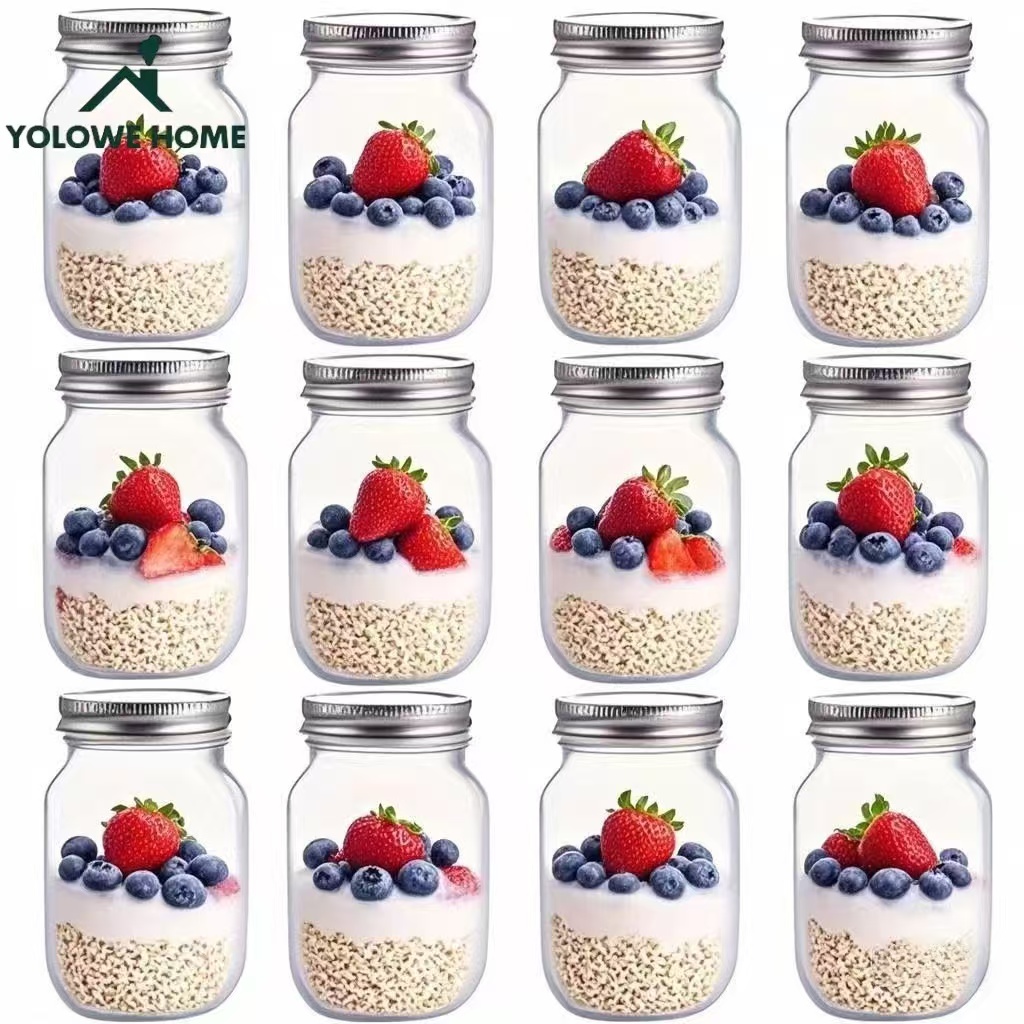 Meal Prep Jar - 6個入り、12個入り、500ml/16オンス、ガラス製メイソンジャー、ガラス製保存瓶、キッチン収納容器、ガラス製密封瓶、ピクルス瓶、通常の密封蓋、ジャム、サラダドレッシング、蜂蜜、シャワー/ウェディングギフトに最適