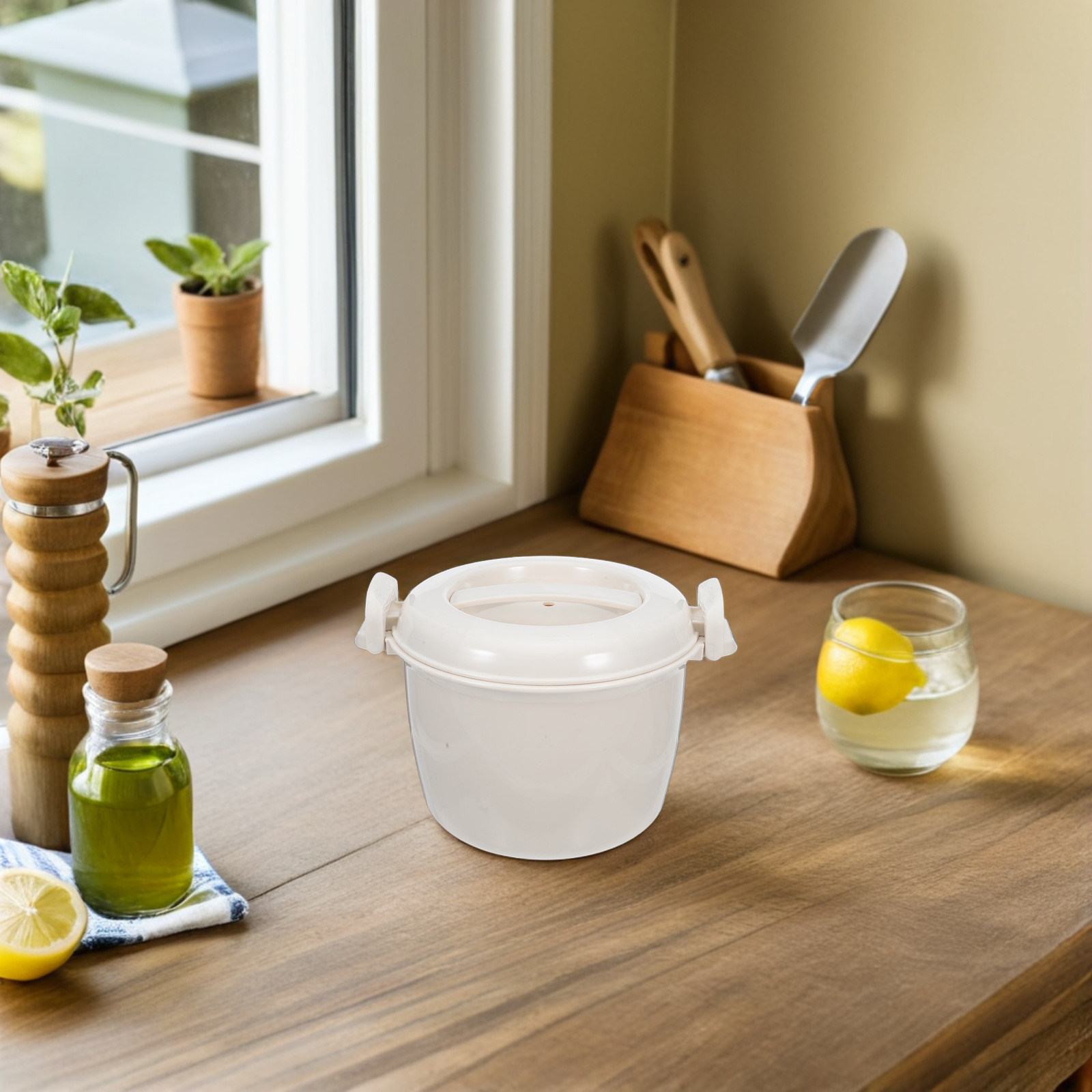 Meal Prep With Rice - 1800ml電子レンジ用炊飯器、漏れ防止蓋付き、オフィスランチや学校の食事準備に最適な、手軽で健康的な炊飯器