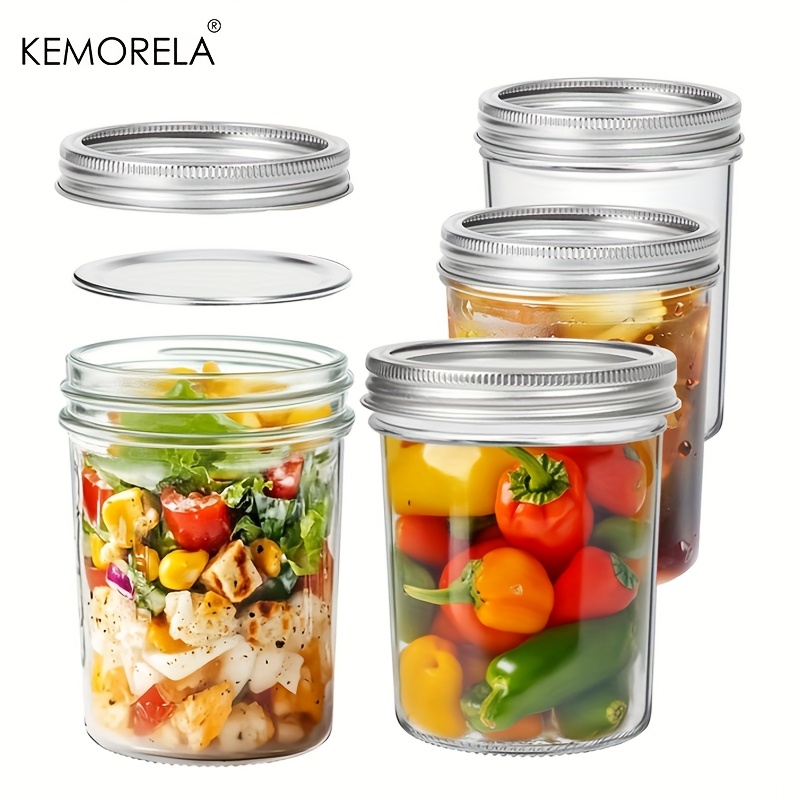 Meal Prep Jar - KEMORELA メイソンジャー 350 ミリリットル蓋付き 4 個パイントメイソンジャーシールバンド付きガラス缶詰瓶ハニージャムゼリーコーヒーサラダ用