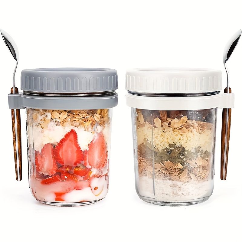 1個/2個入り ガラス製オートミールカップ、蓋とスプーン付き - Meal Prep Jar のレビューと価格