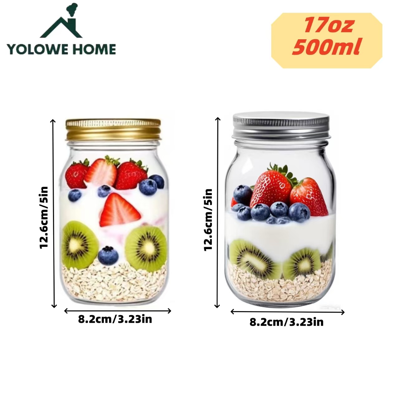 6個入り、12個入り、500ml/16オンス、ガラス製メイソ - Meal Prep Jar のレビューと価格