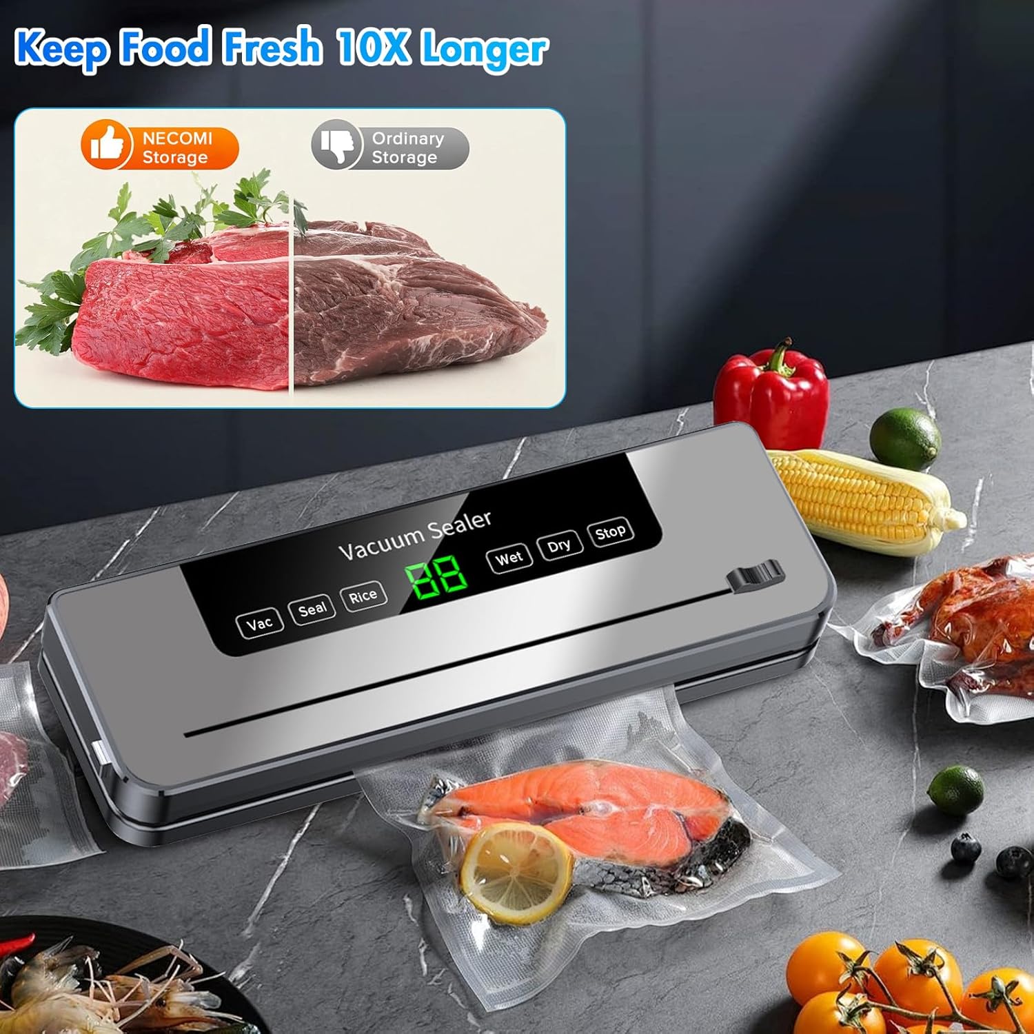 真空シーラー機 10枚のバッグ内蔵 カッター付き 自動食品シ - Meal Prep Vacuum Seal のレビューと価格