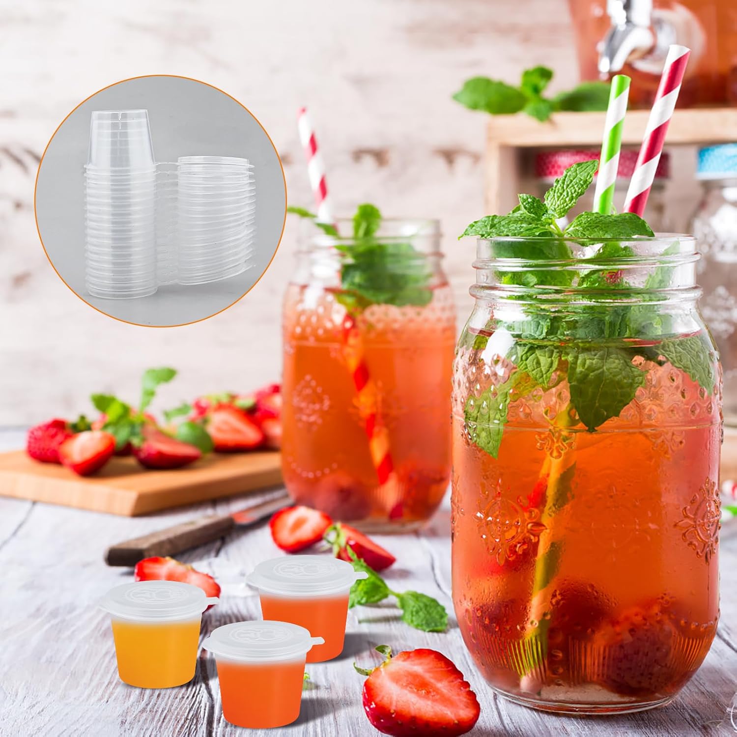 使い捨て透明プラスチックソースカップ 蓋付き 50/100個 - Meal Prep Jar のレビューと価格